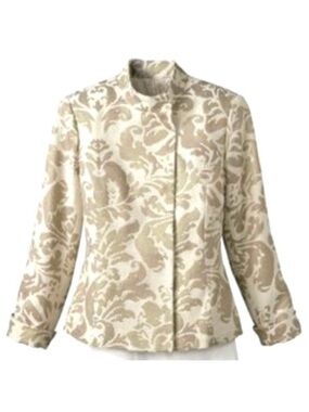 Coldwater Creek Shimmer Jacquard Jacket Blazer Gold Metallic Formal Size 12